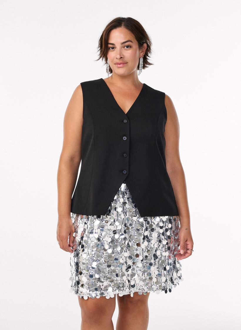 Kurzer Paillettenrock mit Gummibund, Silber, Model image number 0