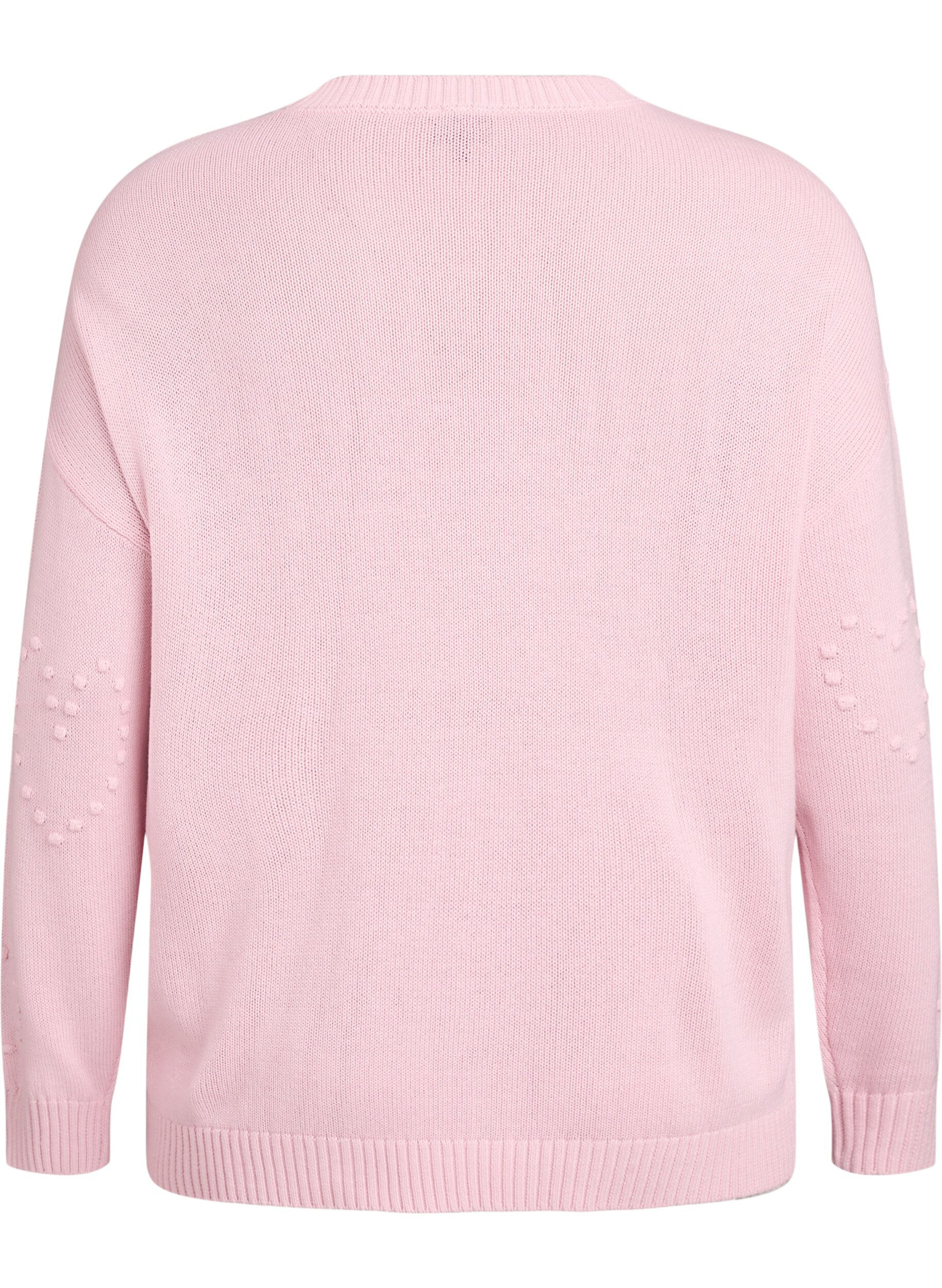 Zizzi Lockere Strickbluse mit Herzmuster, Pink, Packshot image number 1