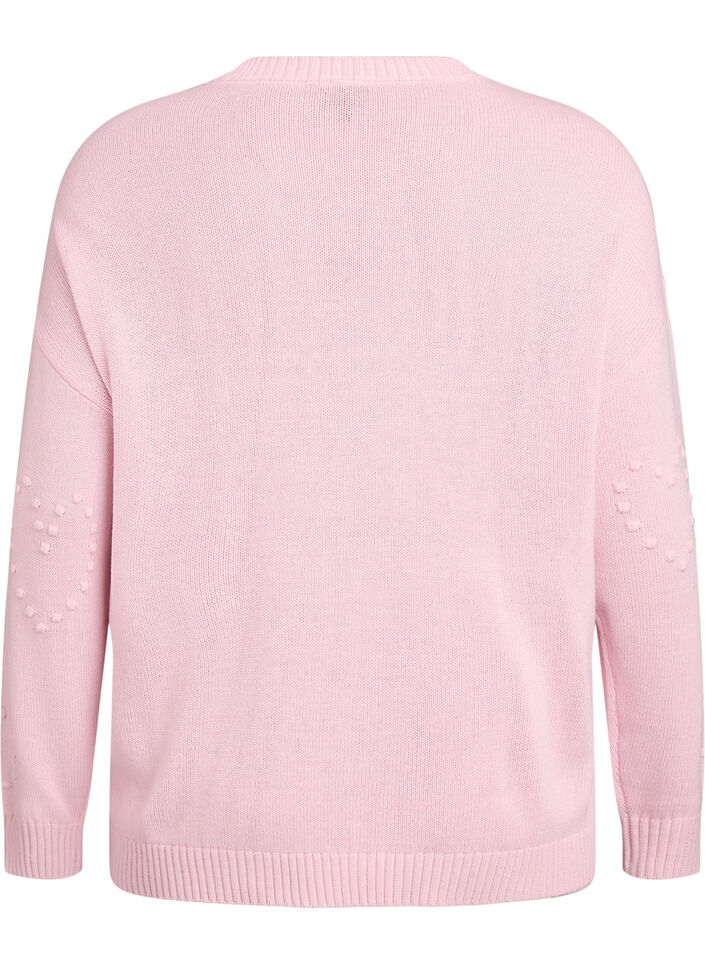Lockere Strickbluse mit Herzmuster, Pink, Packshot image number 1