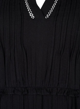 Baumwollkleid mit 3/4-Ärmeln und Rüschen, Black, Packshot image number 2