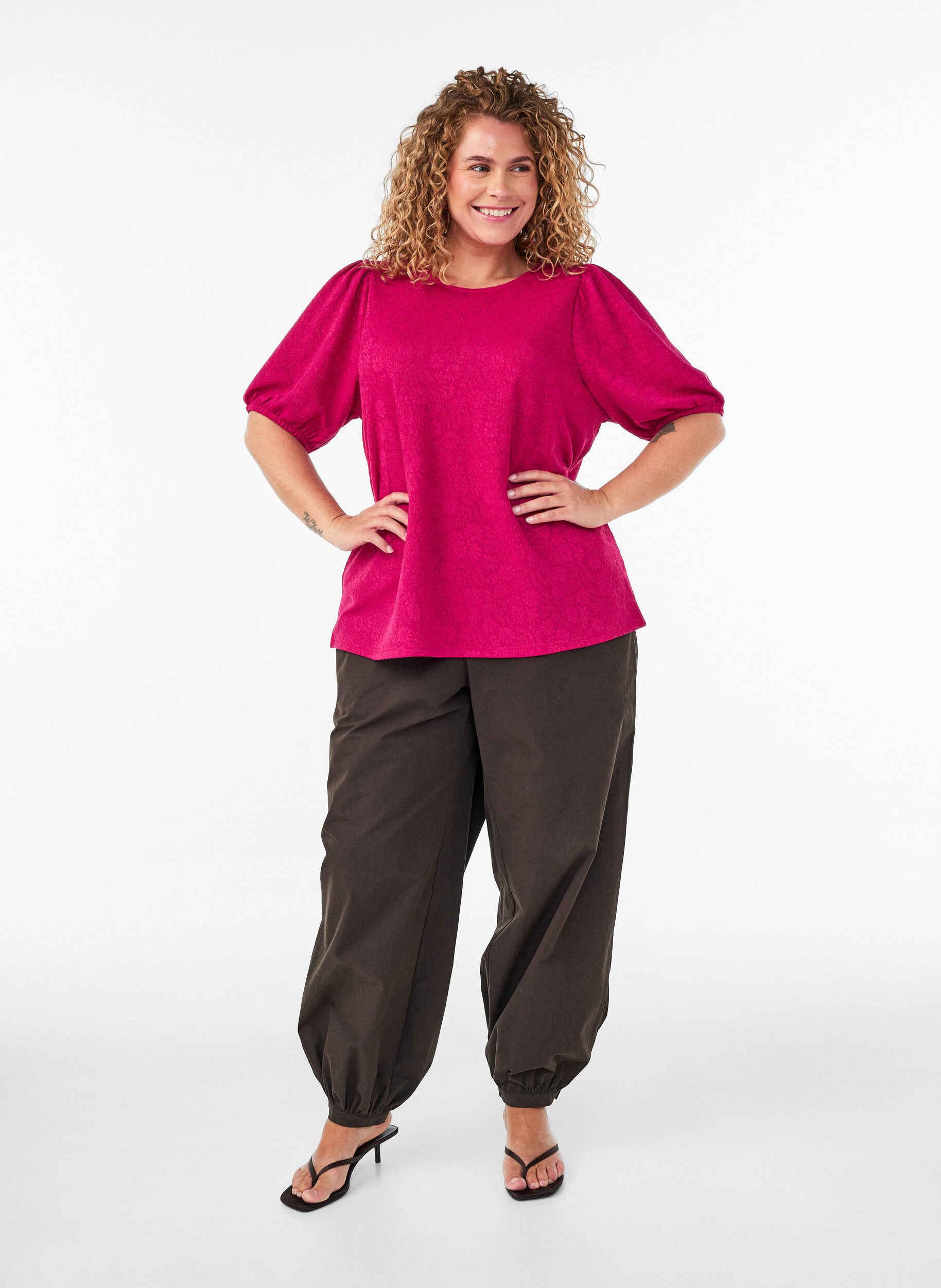 ZizziBluse mit Struktur und kurzen &Auml;rmeln, Pink, Model image number 1