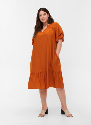 Kurzarm Kleid mit A-Line und Taschen, Autumnal, Model image number 2