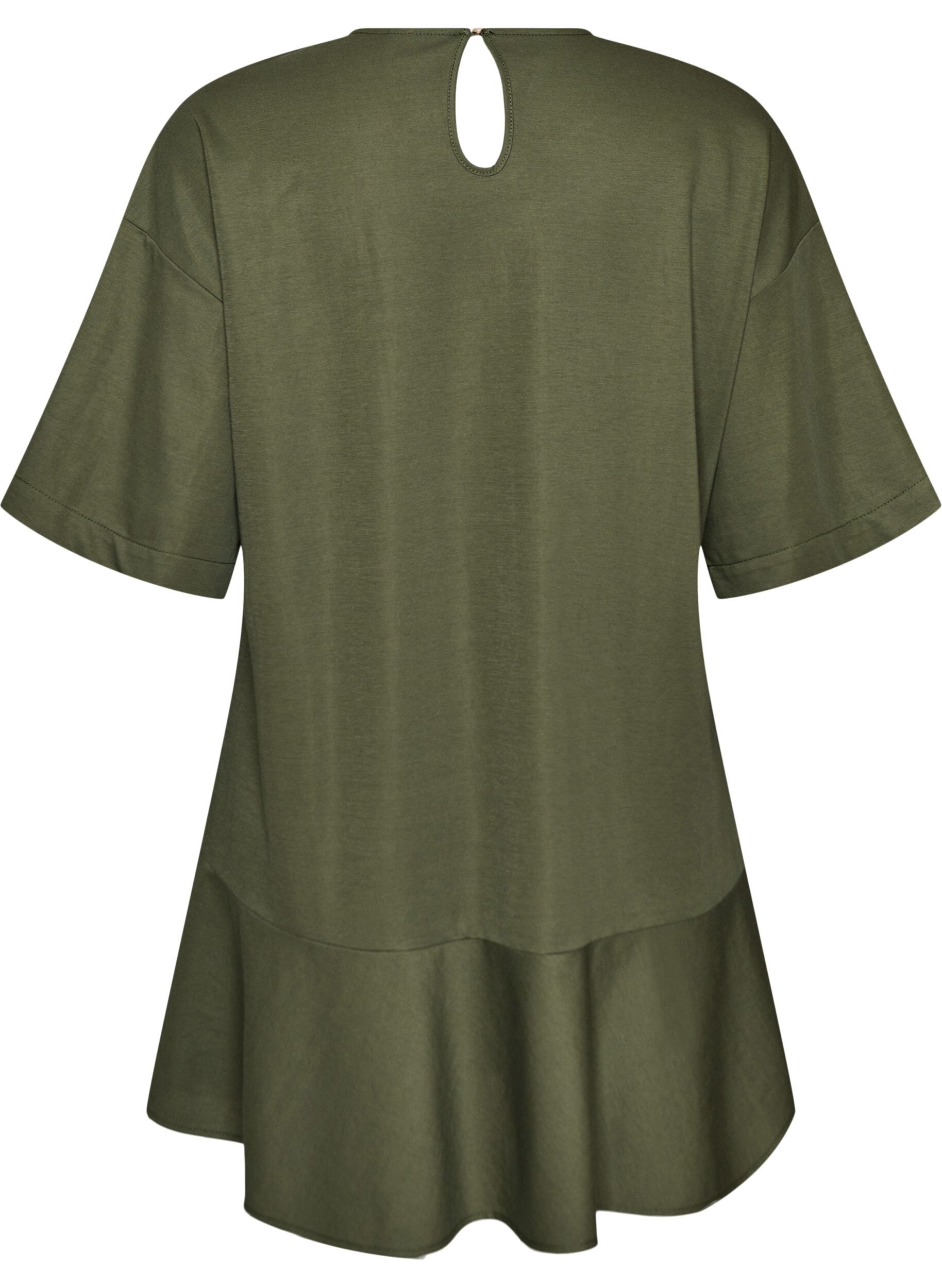 ZizziKurzes Kleid mit lockerer Passform und R&uuml;schensaum, Gr&uuml;n, Packshot image number 1
