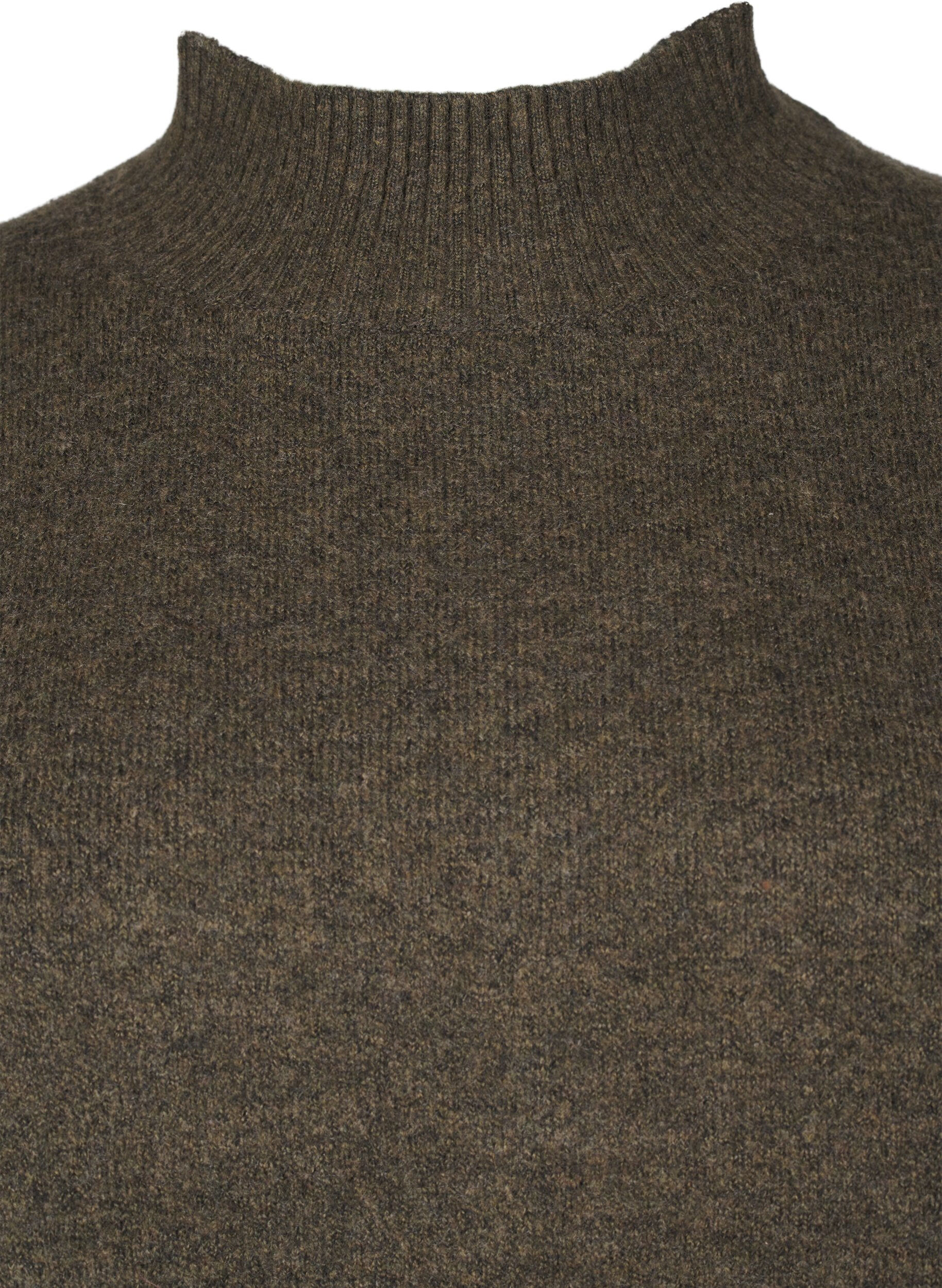 Zizzi Gestrickte Wollbluse mit hohem Kragen, Sea Turtle Mel., Packshot image number 2