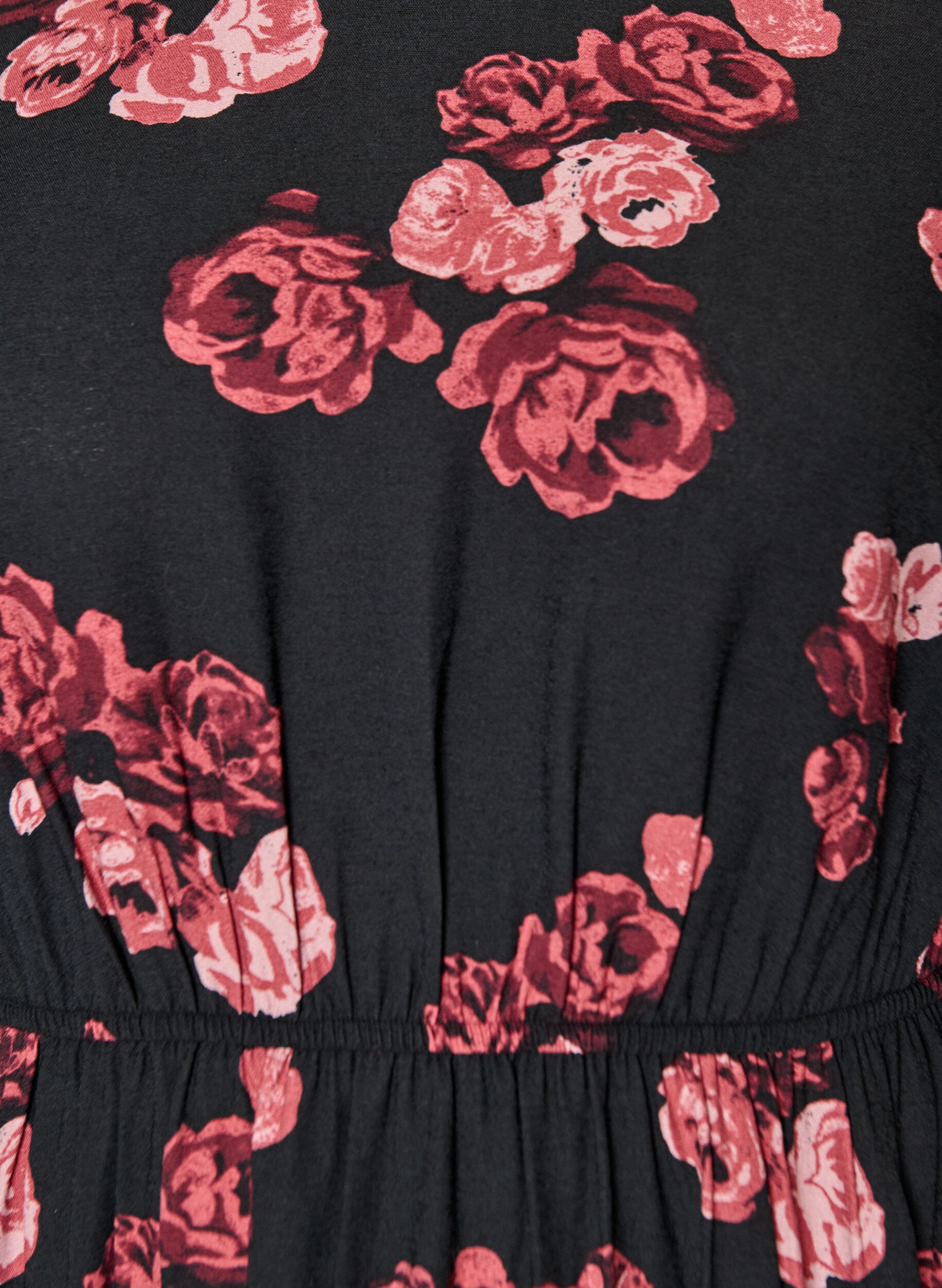 ZizziMidikleid mit Rosenprint und kurzen Ballon&auml;rmeln, Schwarz, Packshot image number 2