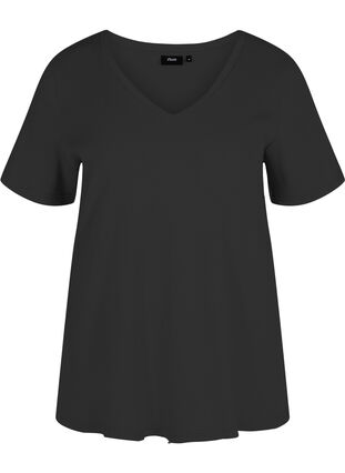 T-Shirt aus Baumwolle mit Rippstruktur, Black, Packshot image number 0