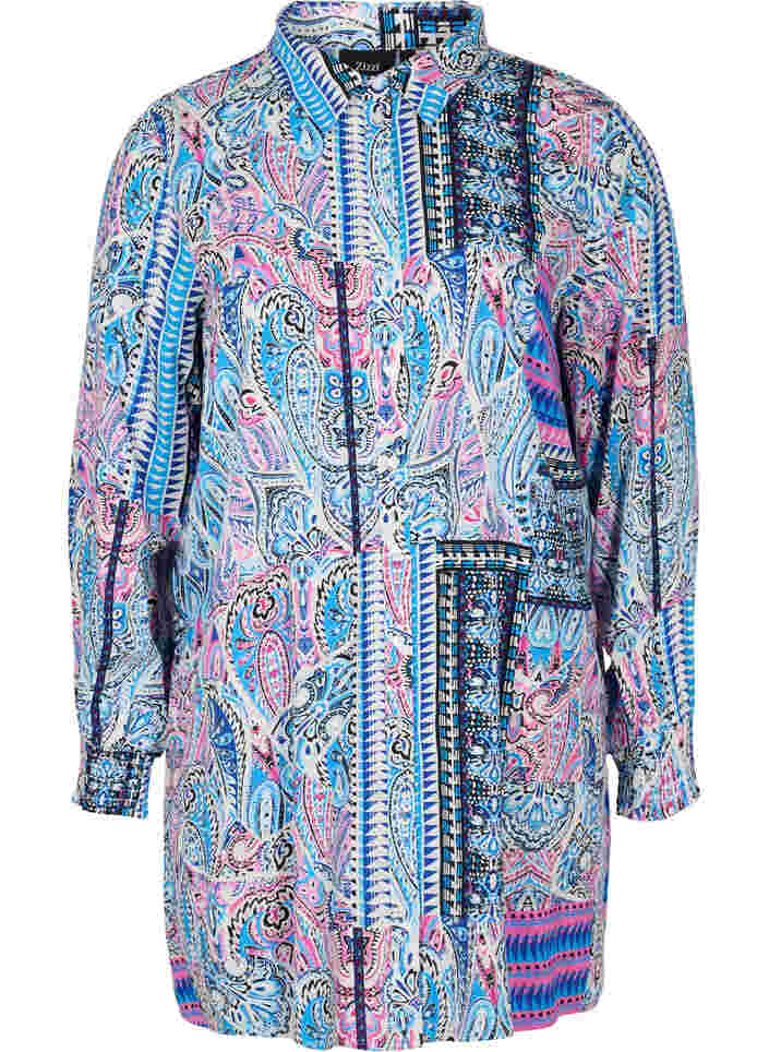 Lange Hemdbluse aus Viskose mit Paisleyprint, Blue Pink Paisley , Packshot