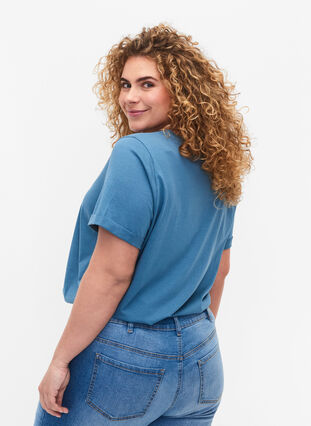 Baumwoll-T-Shirt mit V-Ausschnitt, Aegean Blue, Model image number 1