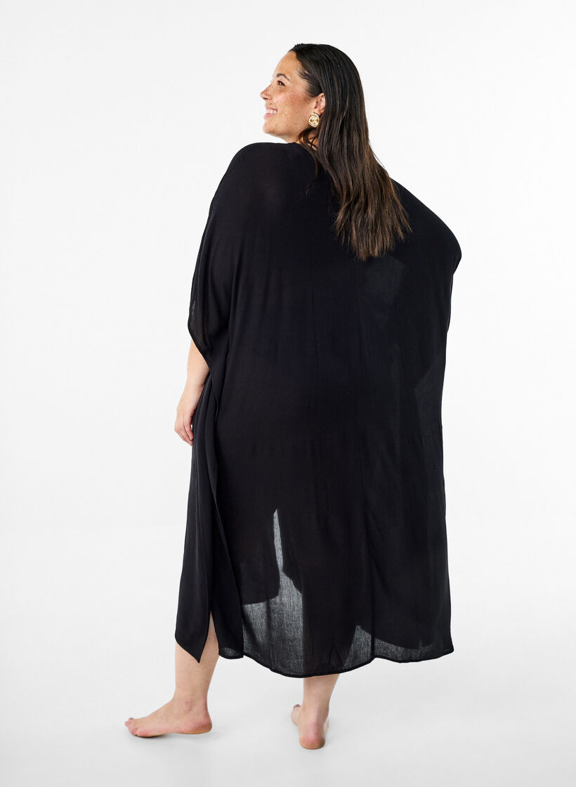 Kaftan-Strandkleid mit Knöpfen, Schwarz, Model image number 1