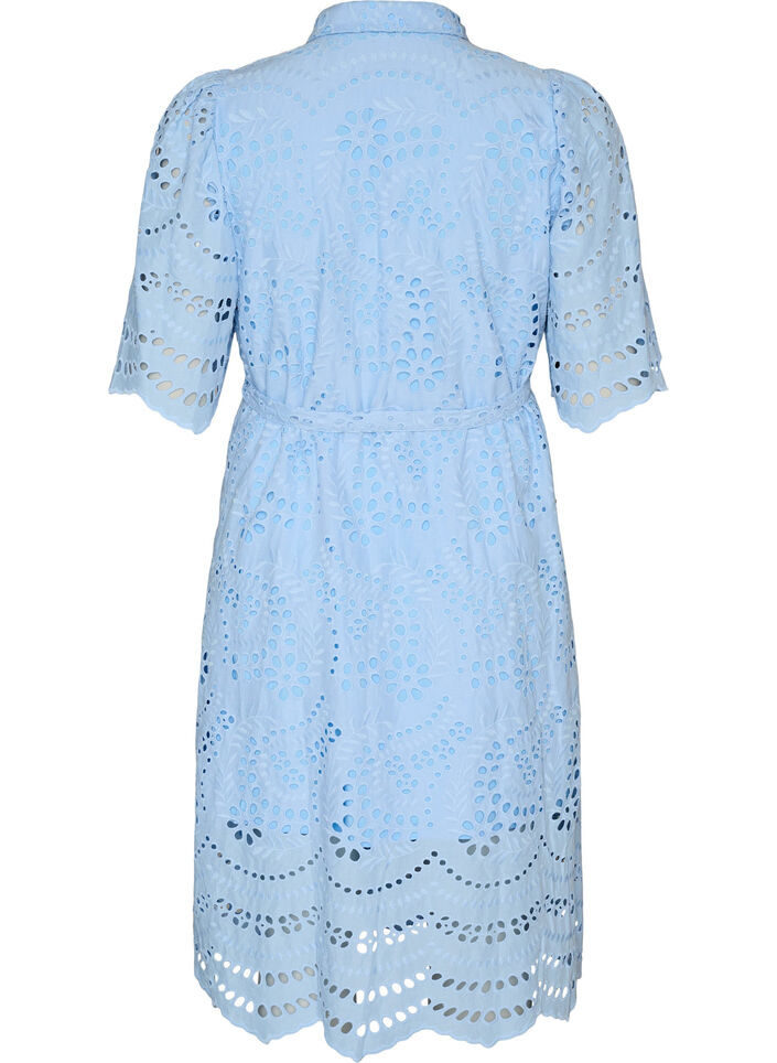 Hemdblusenkleid aus Broderie Anglaise mit Bindeg&uuml;rtel, Blau, Packshot image number 1