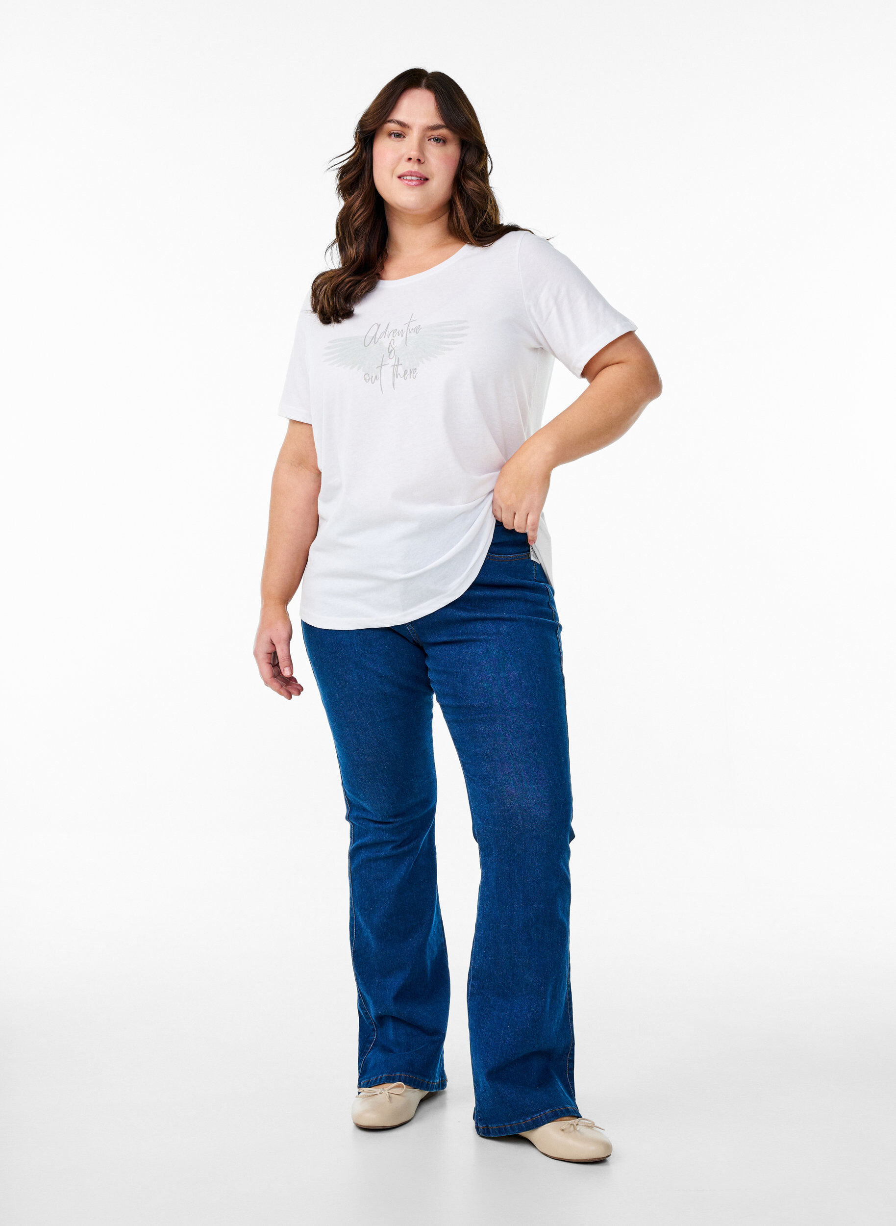 Zizzi FLASH - T-Shirt mit Print, Wei&szlig;, Model image number 1