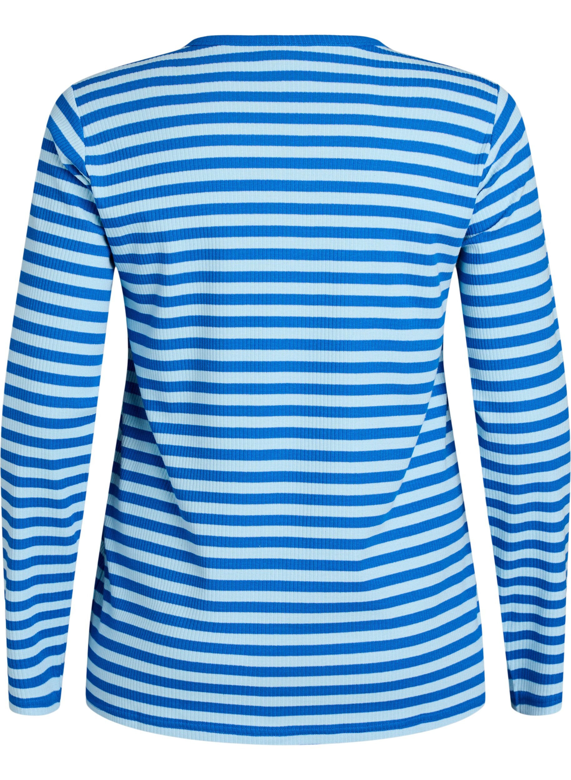 Zizzi Gestreifte Bluse mit langen &Auml;rmeln., Blau, Packshot image number 1