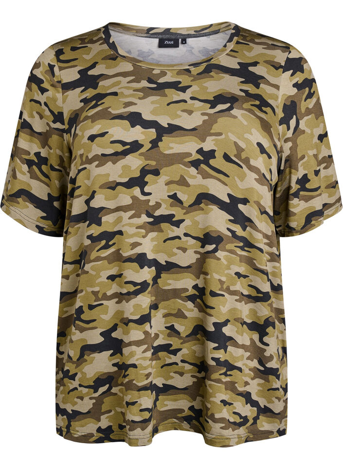 T-Shirt mit TENCEL&trade; Lyocell und Tarnmuster, Gr&uuml;n, Packshot image number 0