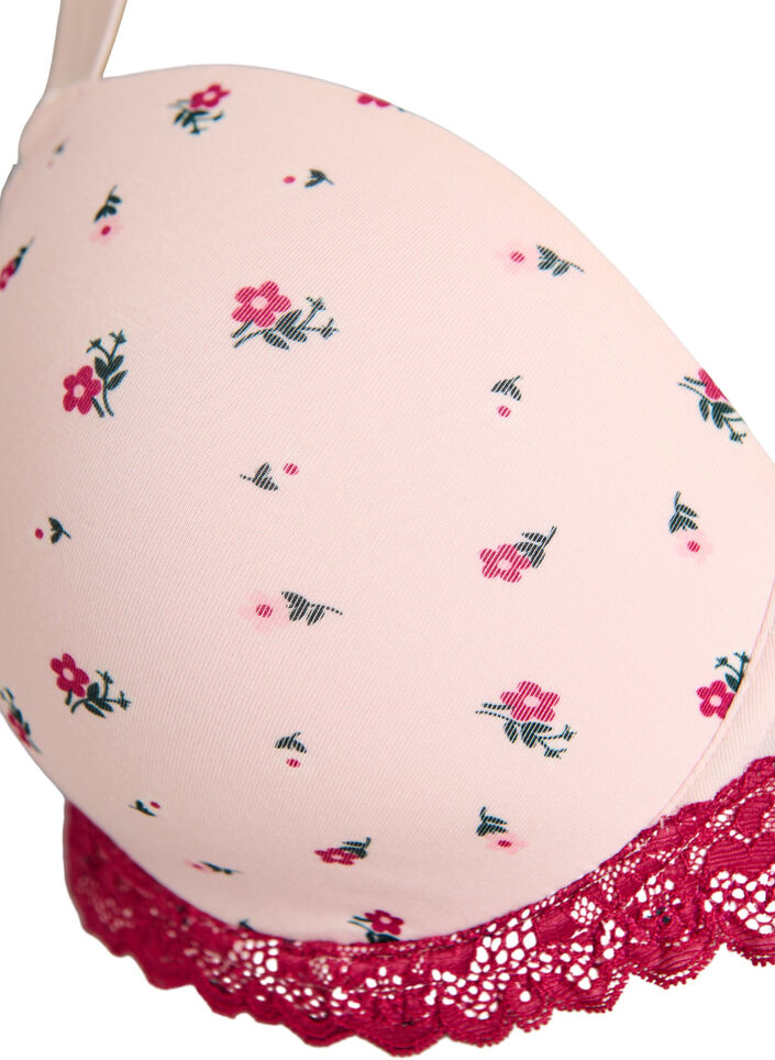 Vorgeformter BH mit Blumenmuster und Spitze, Rot, Packshot image number 2