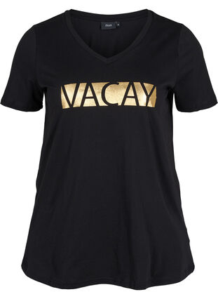 T-Shirt aus Baumwolle mit V-Ausschnitt, Black VACAY , Packshot image number 0