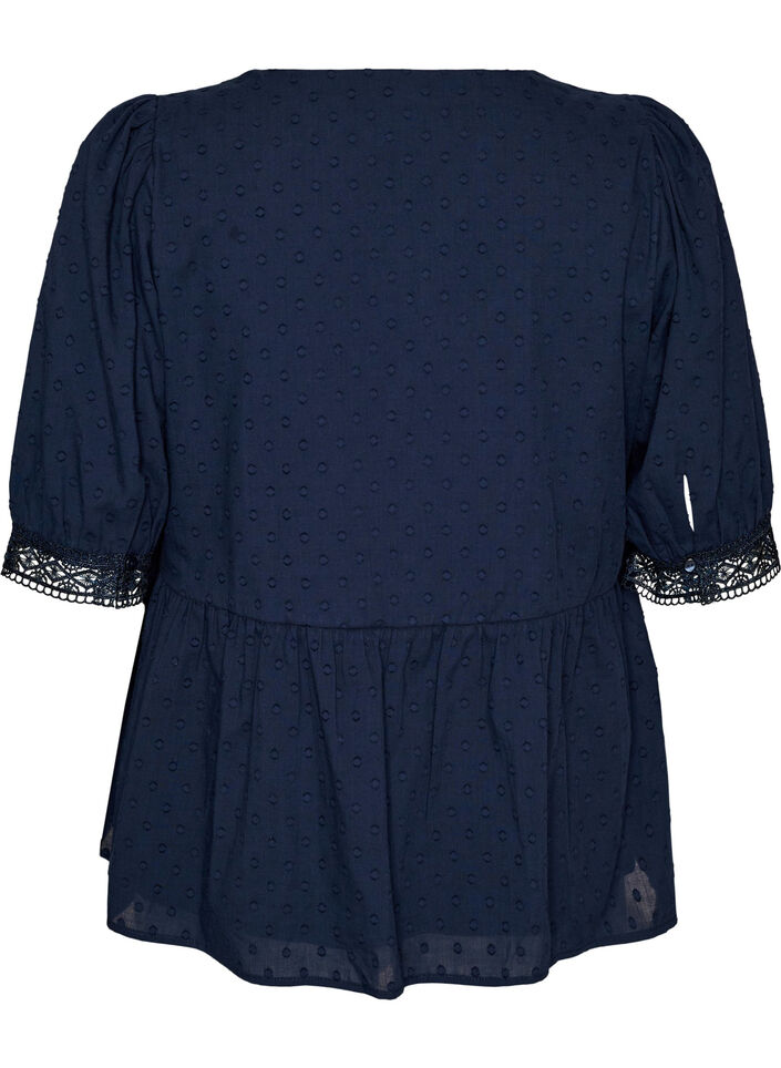 Bluse aus strukturierter Baumwolle mit H&auml;keldetails, Blau, Packshot image number 1