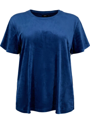 T-Shirt aus Velours, Insignia Blue, Packshot image number 0