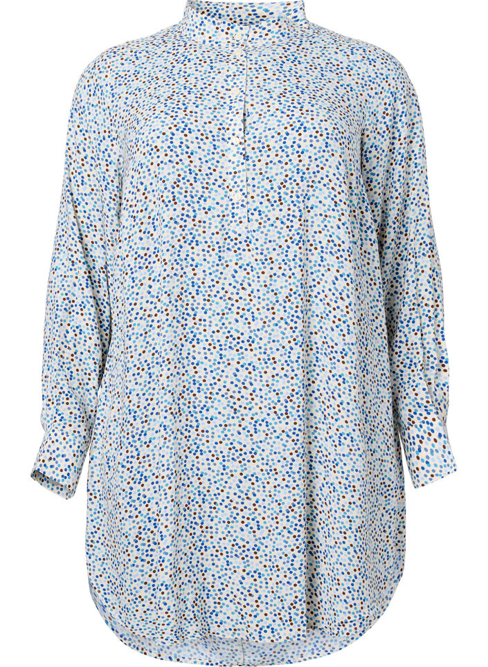 Gepunktetes Kleid aus Viskose mit Knöpfen, Blue Dot AOP, Packshot image number 0