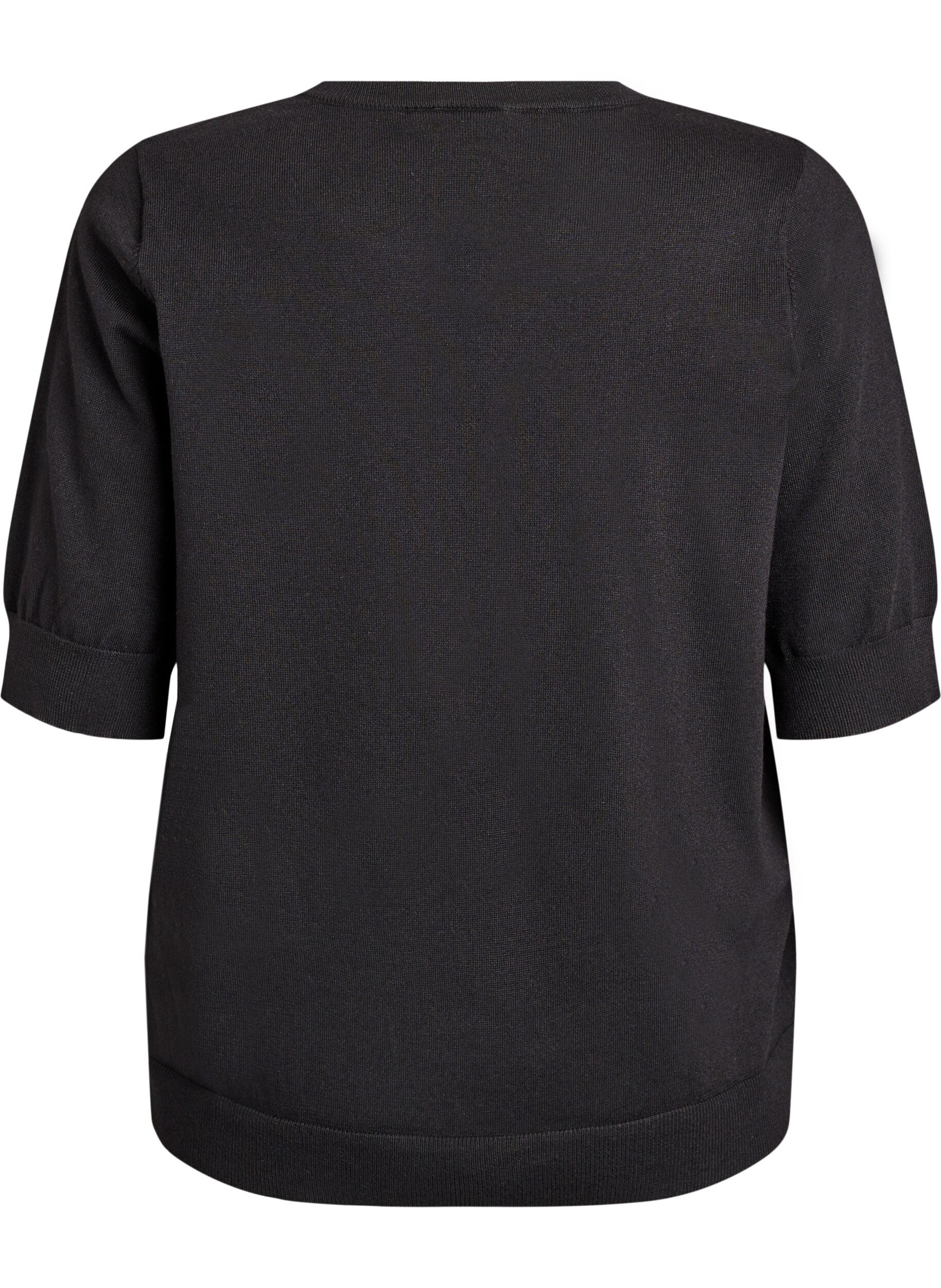 ZizziFein gestrickte Bluse mit kurzen &Auml;rmeln, Schwarz, Packshot image number 1