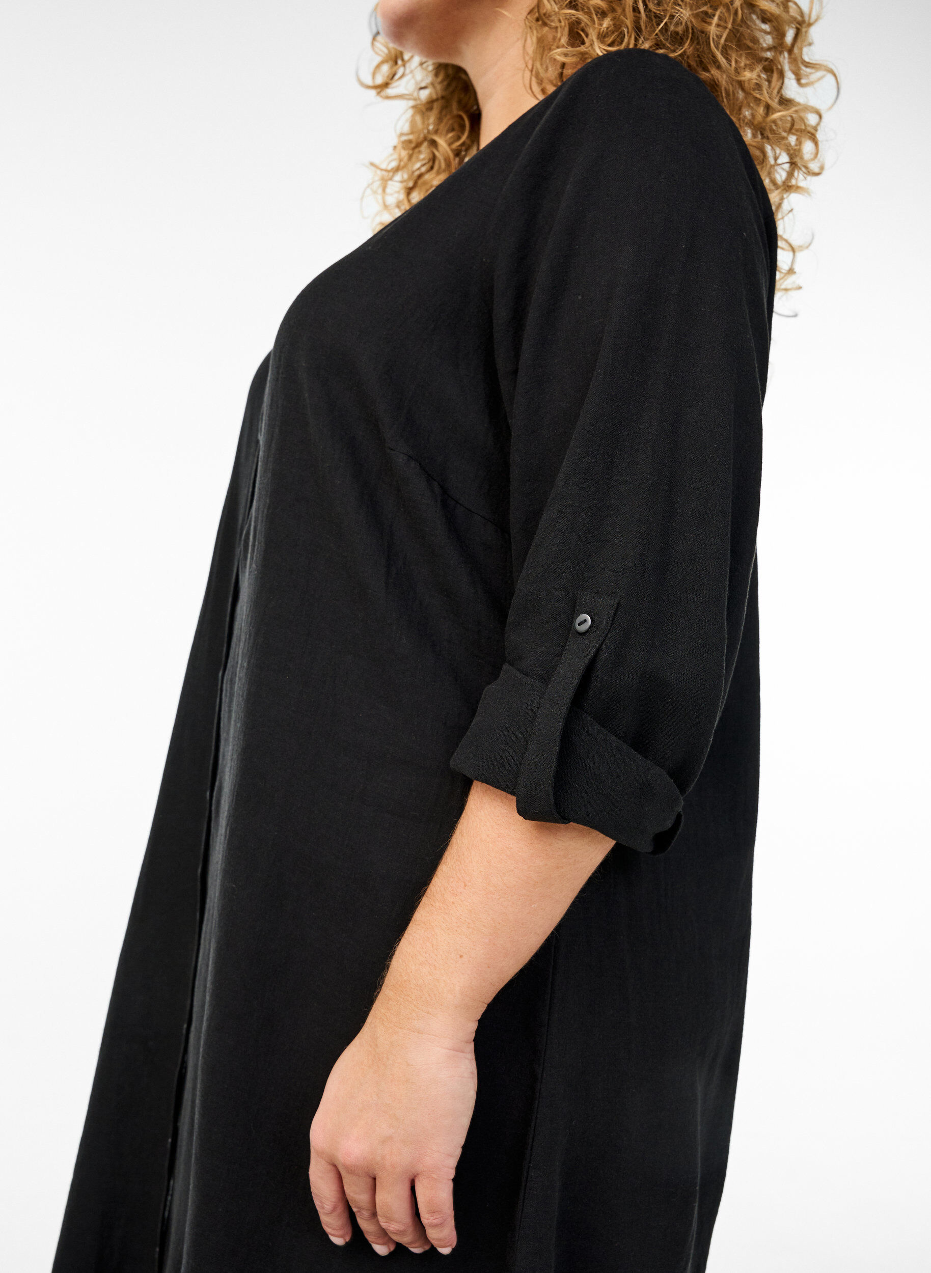 ZizziLange Bluse aus Leinen und Viskose, Schwarz, Model image number 2