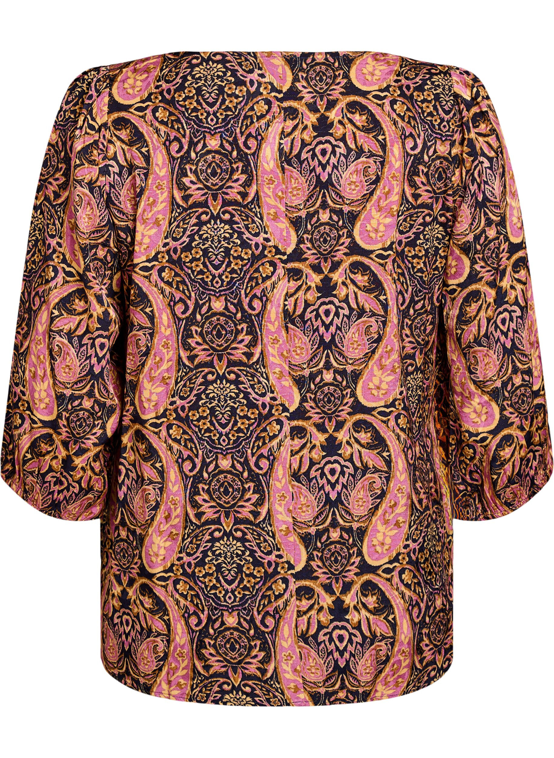 Zizzi Bluse aus Viskose mit Paisleymuster und 3/4-&Auml;rmeln, Blau, Packshot image number 1
