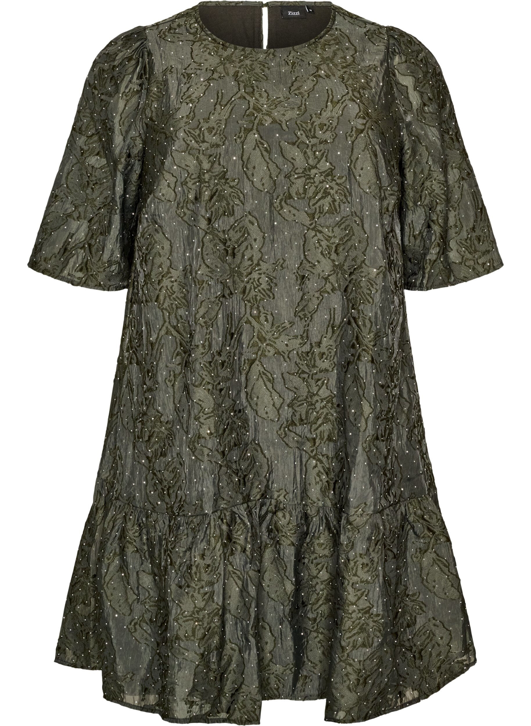 Jacquardkleid mit funkelnden Details und Puff&auml;rmeln