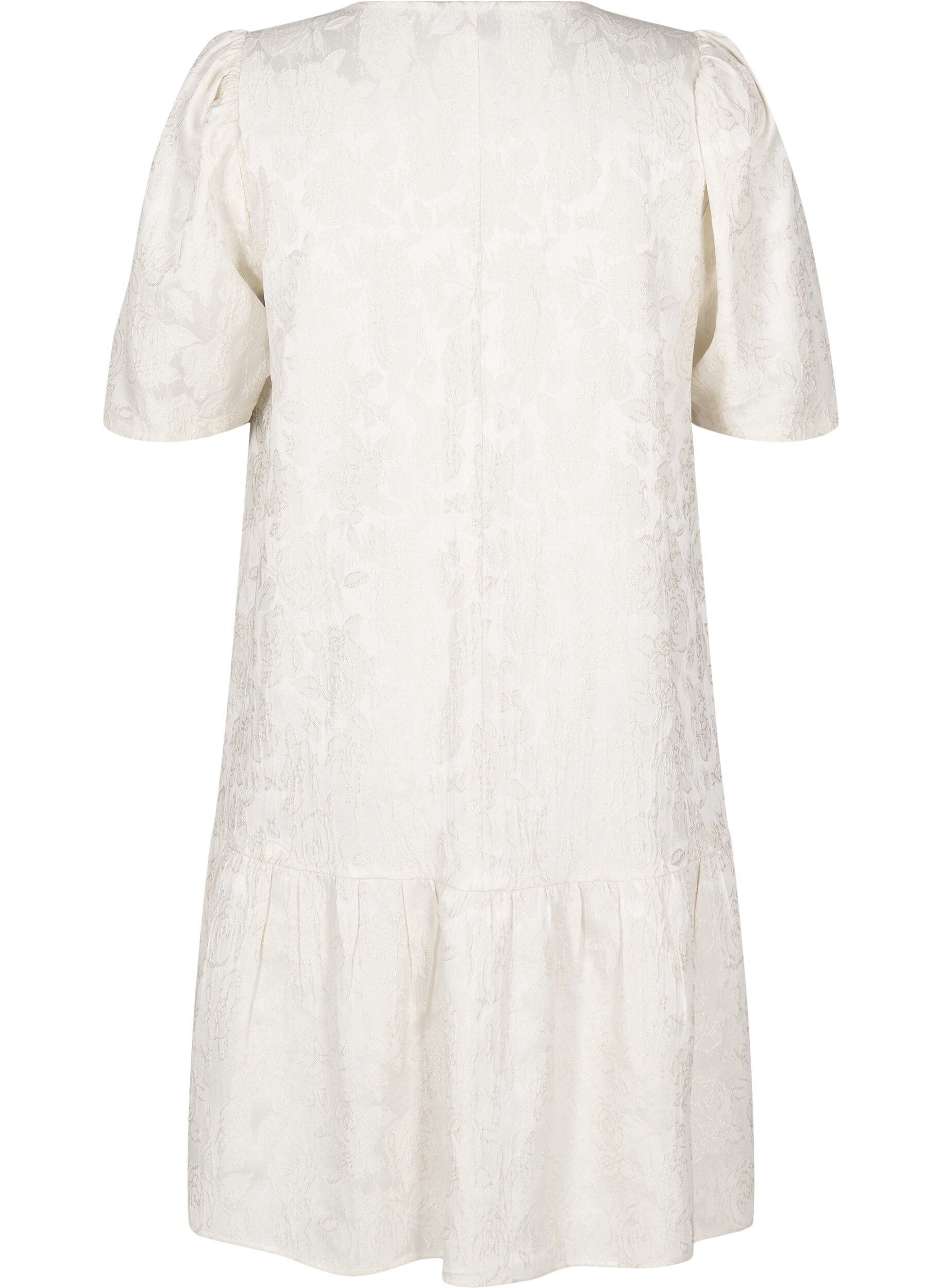 Zizzi Knielanges Kleid aus Jacquard mit kurzen &Auml;rmeln, Whisper White, Packshot image number 1