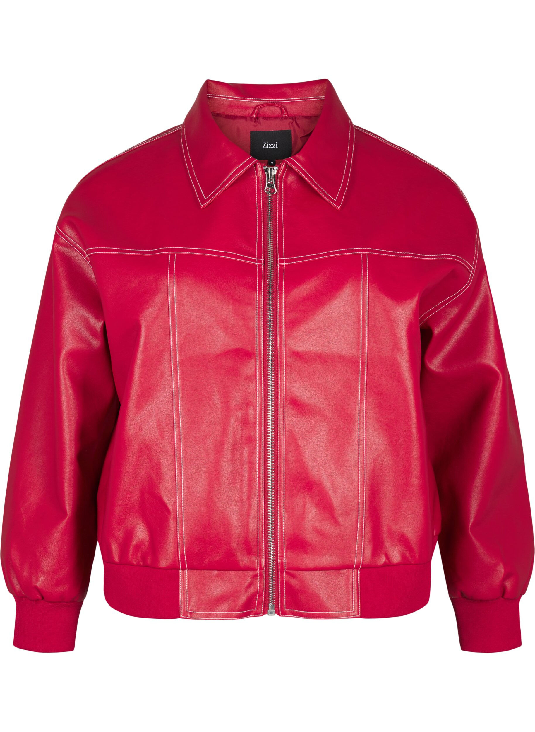 Zizzi Bomberjacke aus Kunstleder, Rhythmic Red, Packshot image number 0