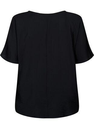Viskose Bluse mit kurzen Ärmeln und V-Ausschnitt, Black, Packshot image number 1