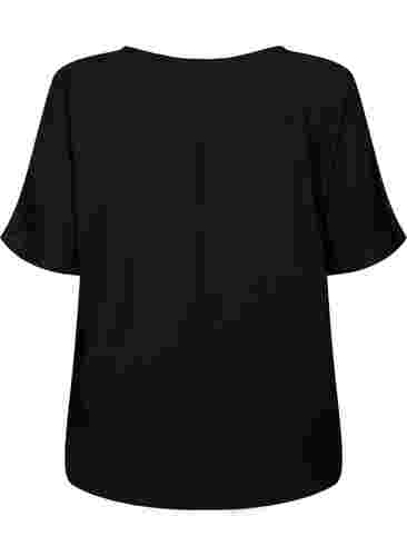 Viskose Bluse mit kurzen Ärmeln und V-Ausschnitt, Black, Packshot image number 1