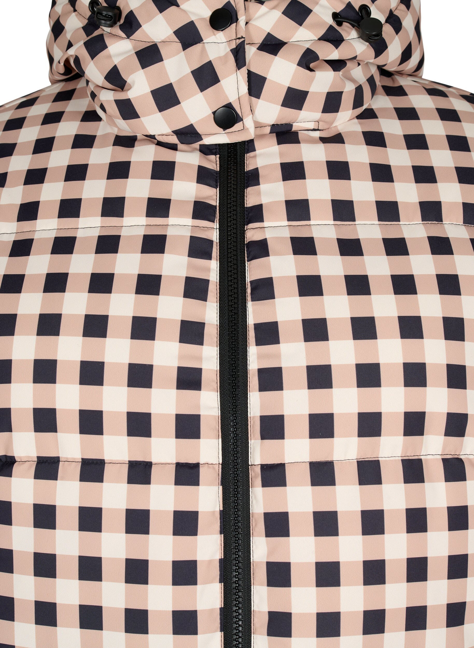 Zizzi Karierte Puffer-Winterjacke, Black w. Nomad Check, Packshot image number 2