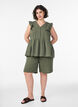 &Auml;rmellose Bluse aus Baumwoll-Musselin mit R&uuml;schen, Gr&uuml;n, Model image number 1