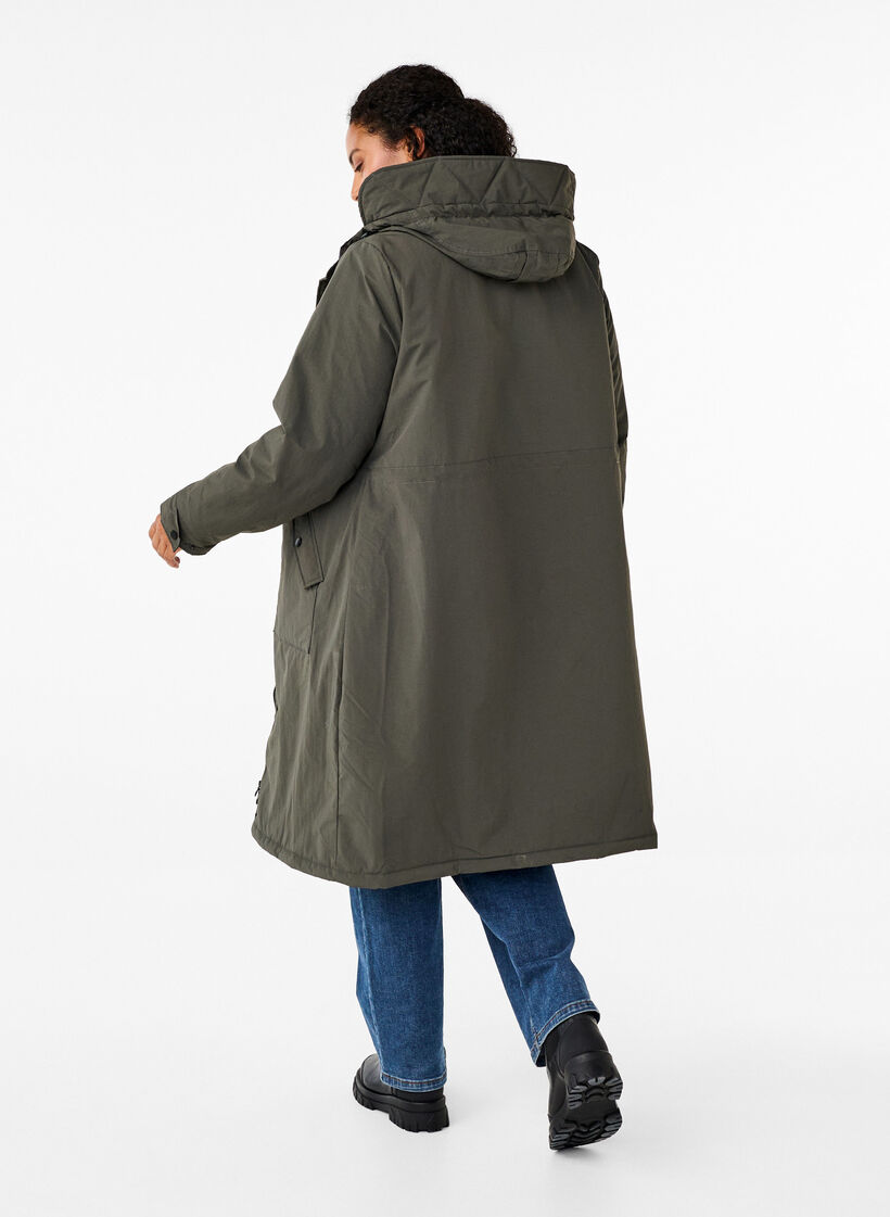 Parka mit Kapuze und verstellbarer Taille, Black Olive, Model image number 2