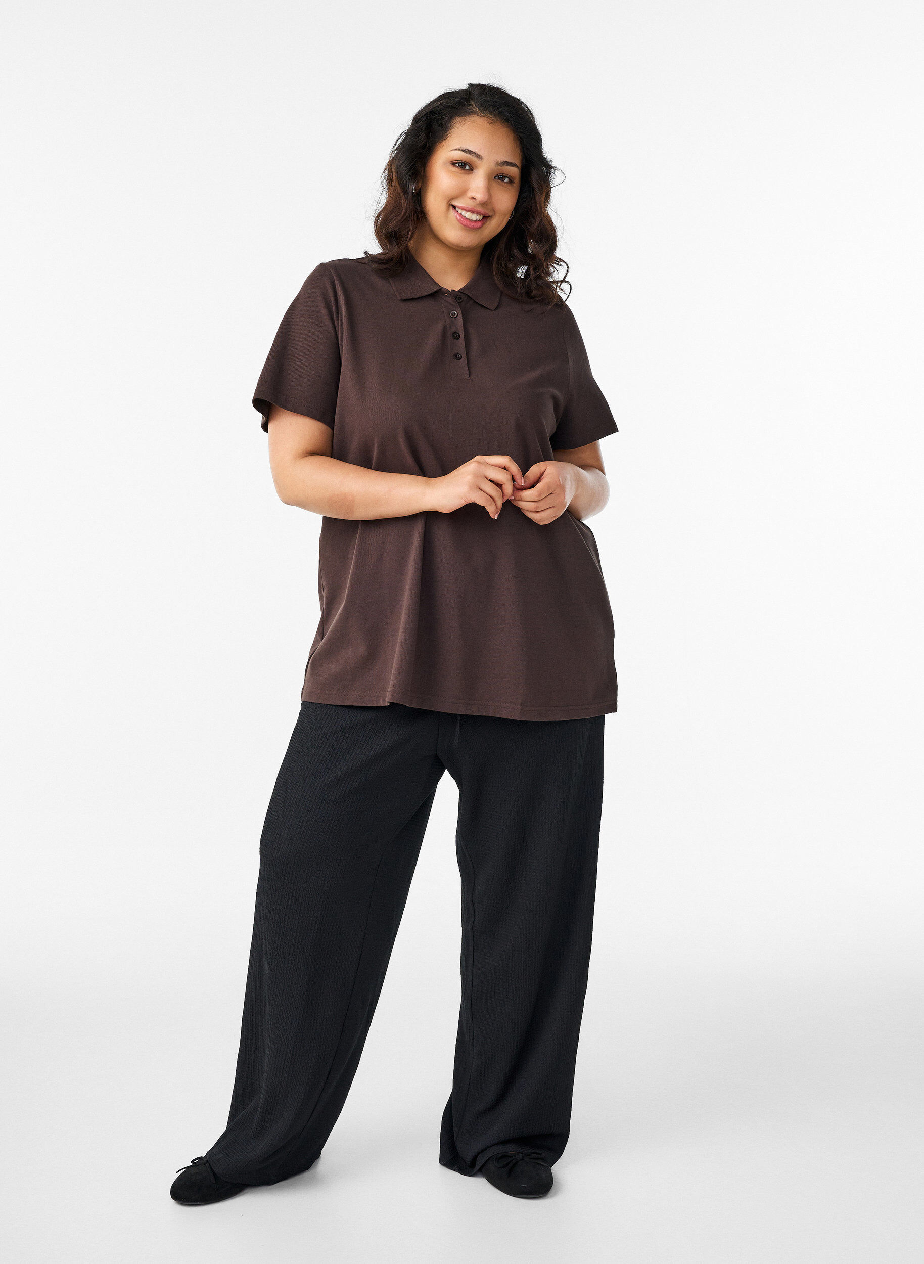 ZizziPoloshirt mit kurzen &Auml;rmeln, Braun, Model image number 1