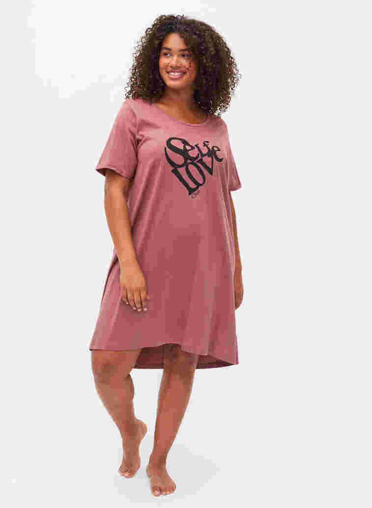 Kurzarm-Baumwollnachthemd mit Aufdruck, Rose Brown W. Self, Model image number 2