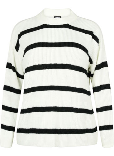 FLASH – Strickpullover mit Streifen, White/Black Stripe, Packshot image number 0