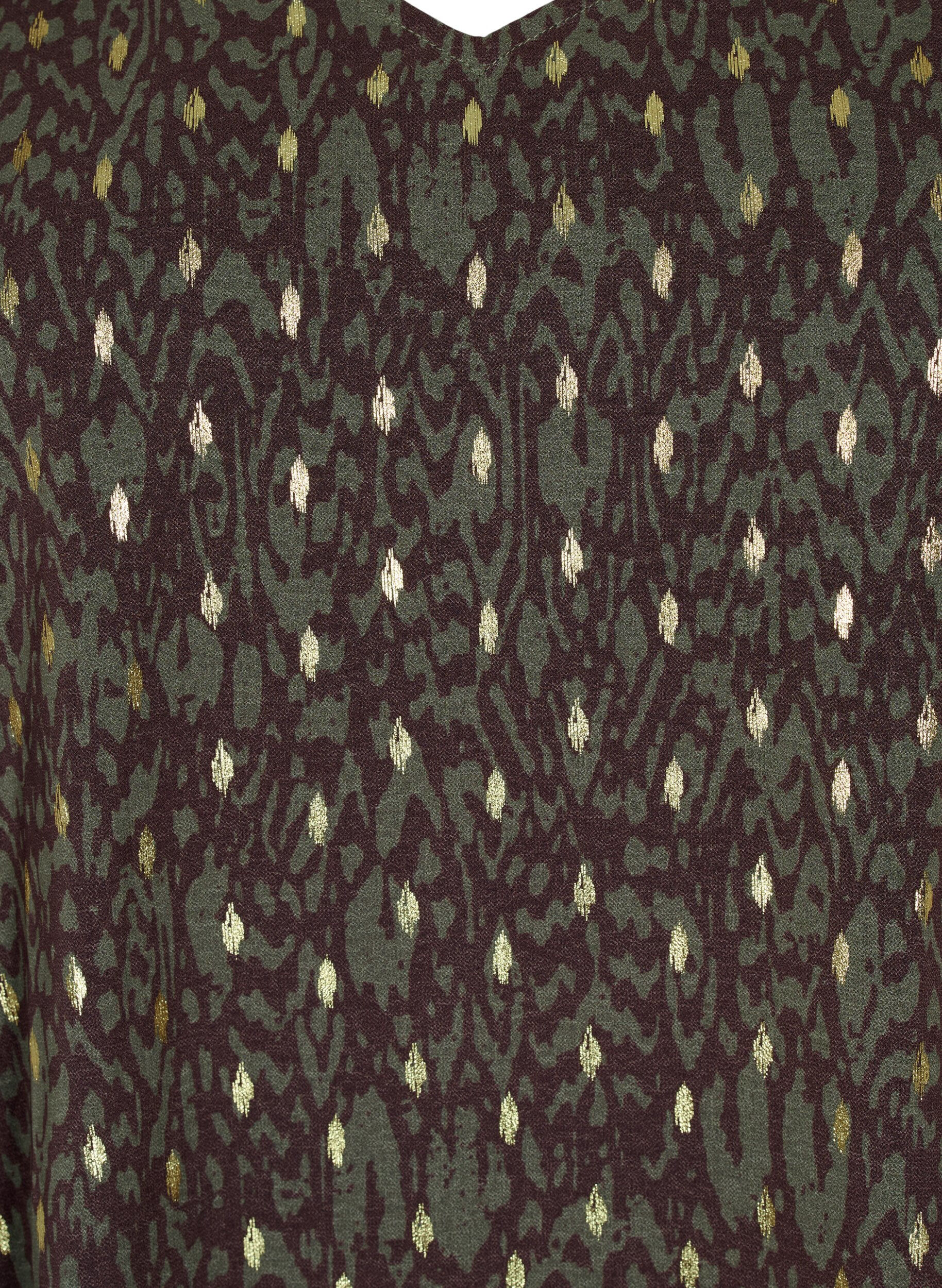 Zizzi  Gebl&uuml;mte Bluse mit langen &Auml;rmeln und V-Ausschnitt, Green Ethnic AOP, Packshot image number 2