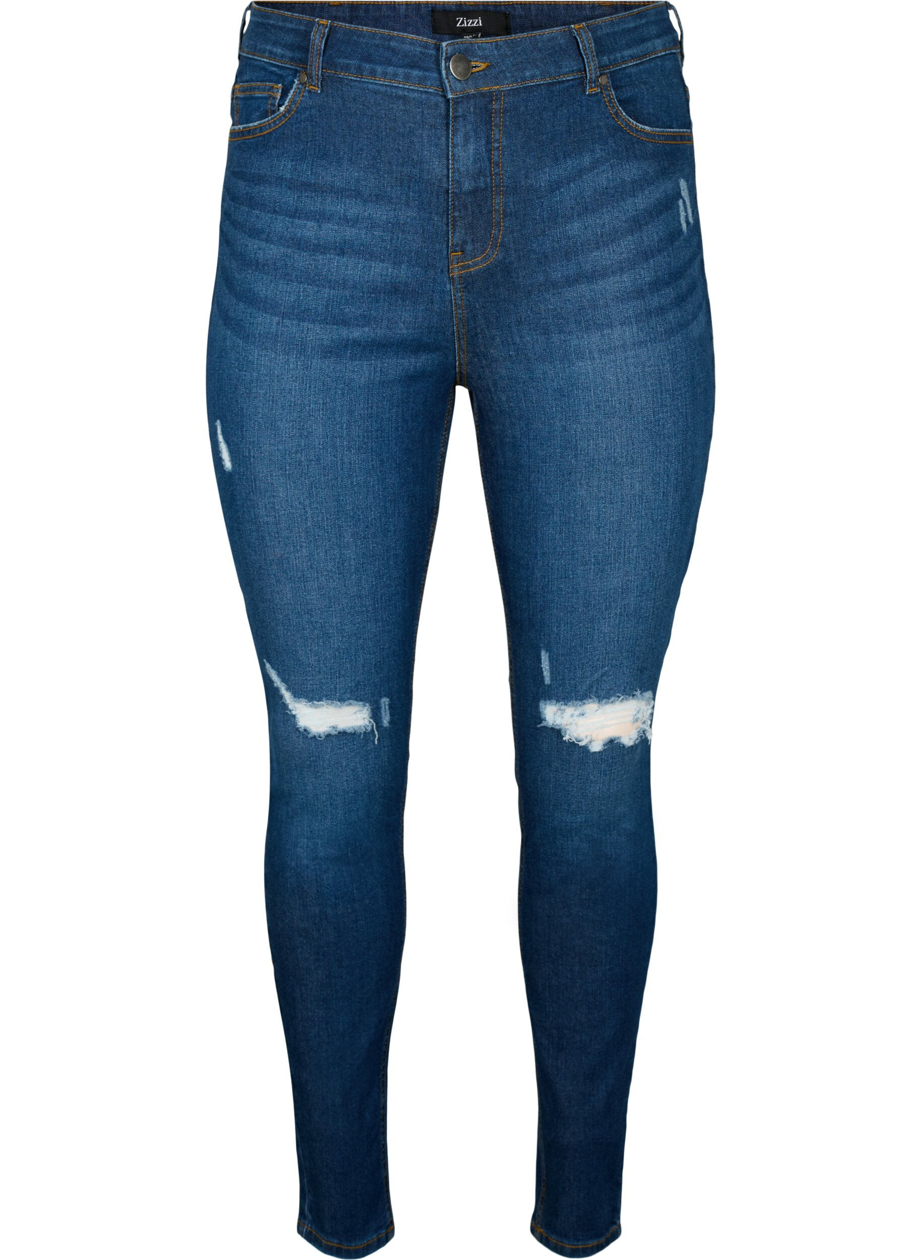 Zizzi Super schlanke Amy Jeans mit Zerst&ouml;rung und hoher Taille, Dark blue, Packshot image number 0