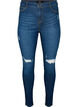 Super schlanke Amy Jeans mit Zerstörung und hoher Taille, Dark blue, Packshot image number 0