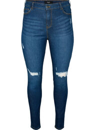 Super schlanke Amy Jeans mit Zerstörung und hoher Taille, Dark blue, Packshot