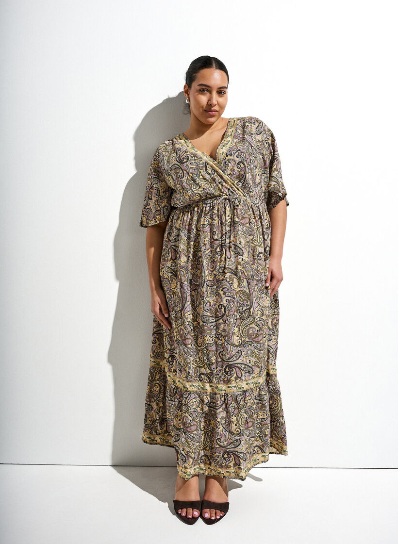 Maxikleid aus Viskose mit Paisleymuster, Gelb, Image image number 0
