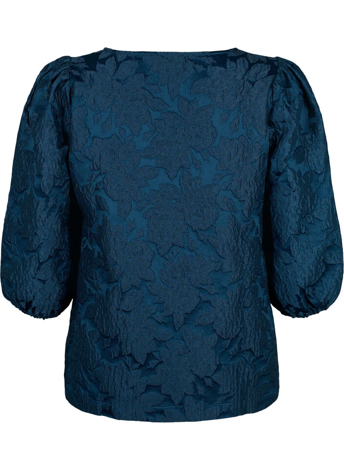 Jacquard-Bluse mit 3/4-Ärmeln, Titan, Packshot image number 1