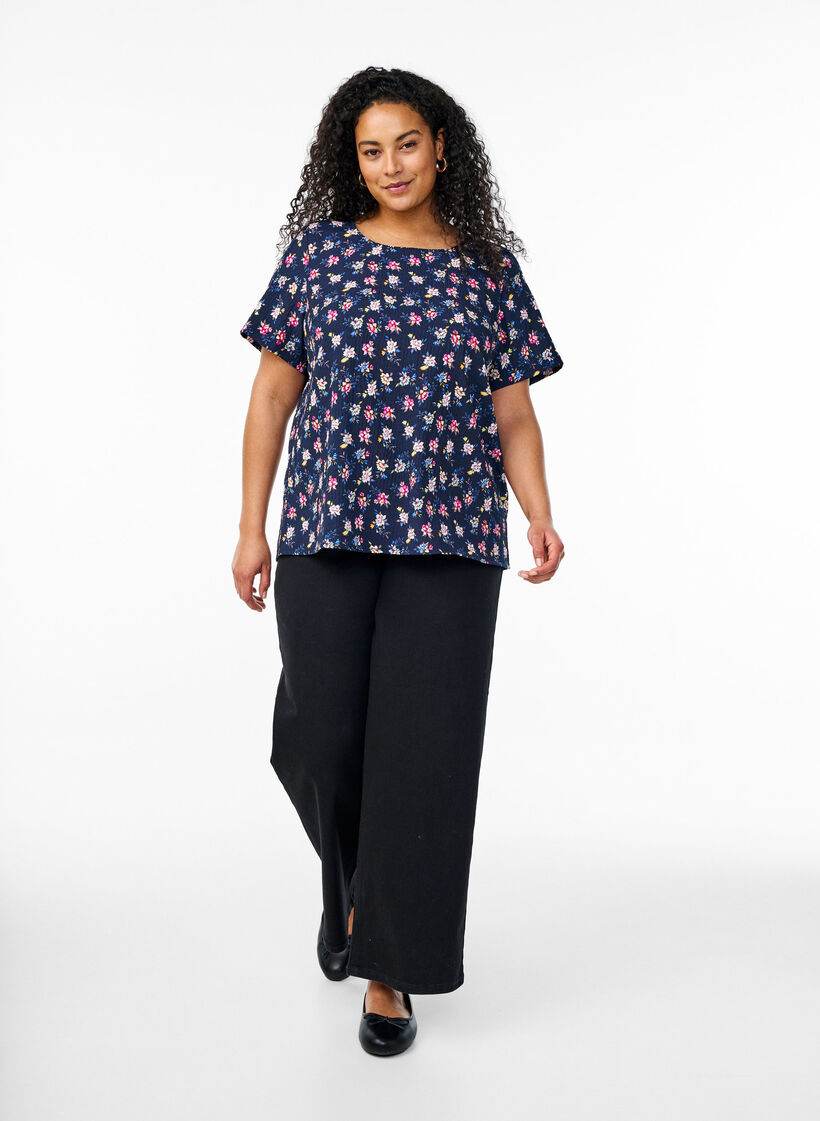 Bluse mit Struktur und kurzen &Auml;rmeln, Blau, Model image number 1