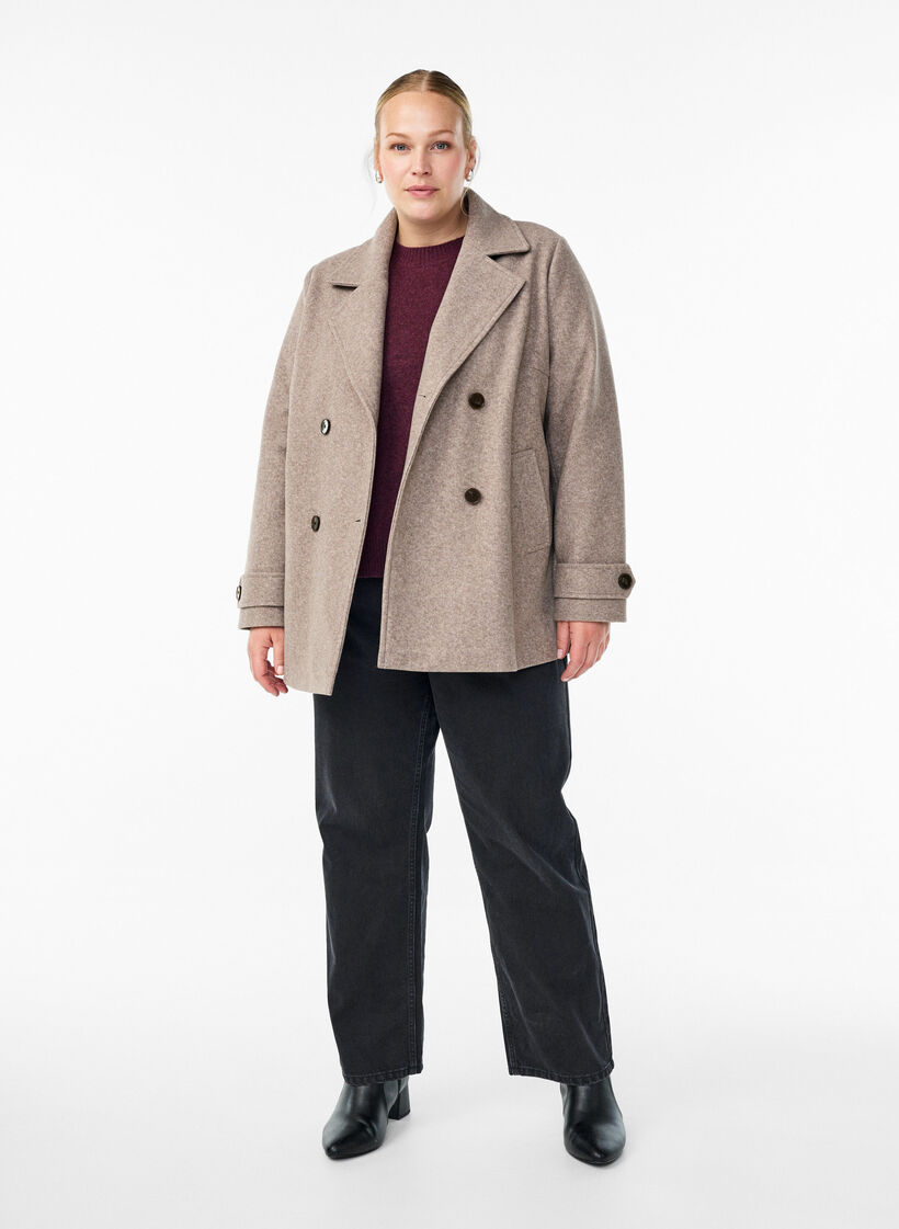 Kurzmantel mit zweireihiger Knopfleiste, Beige, Model image number 1