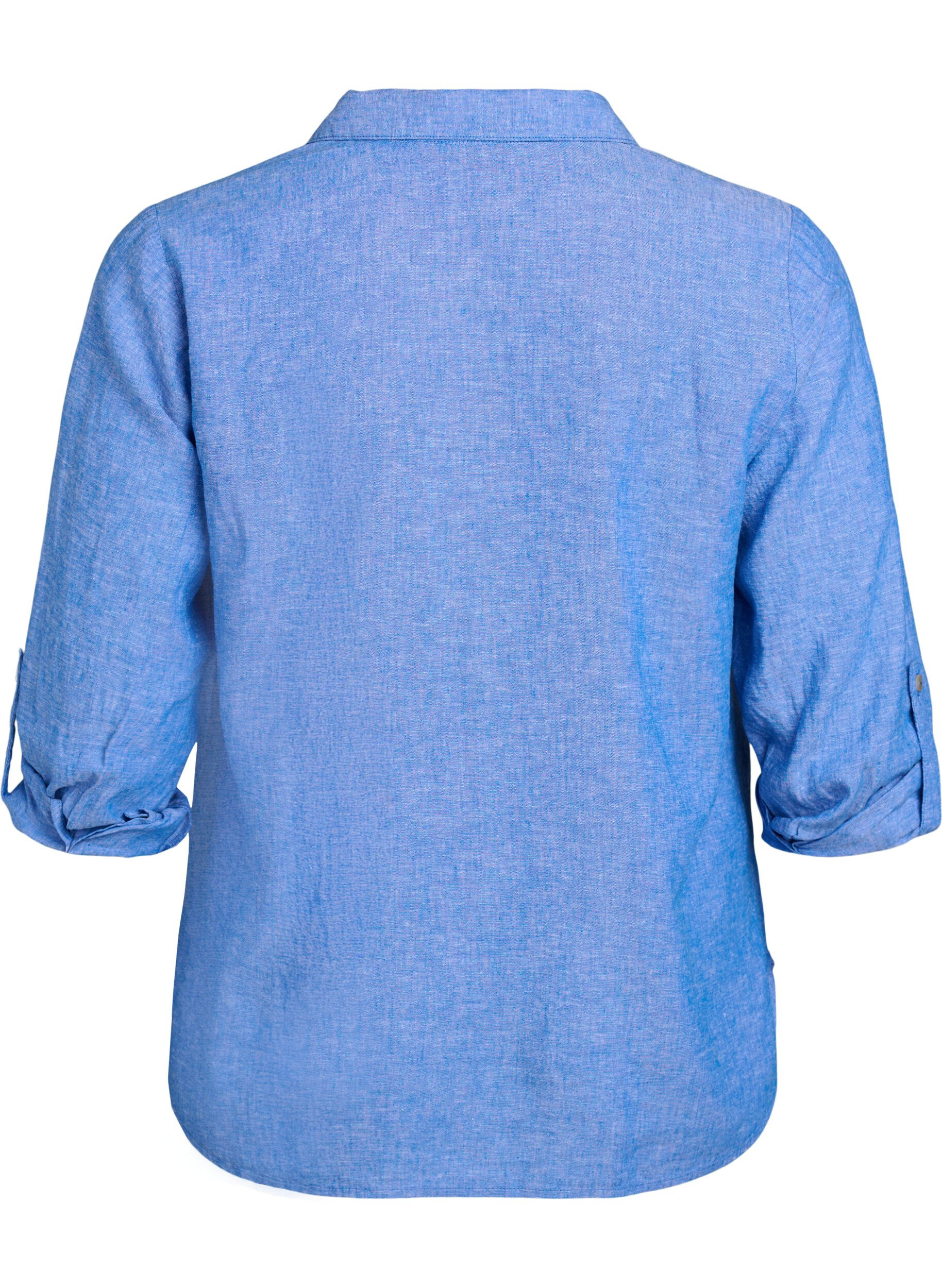 Zizzi Bluse aus Leinen und Viskose mit 3/4-&Auml;rmeln, Blau, Packshot image number 1