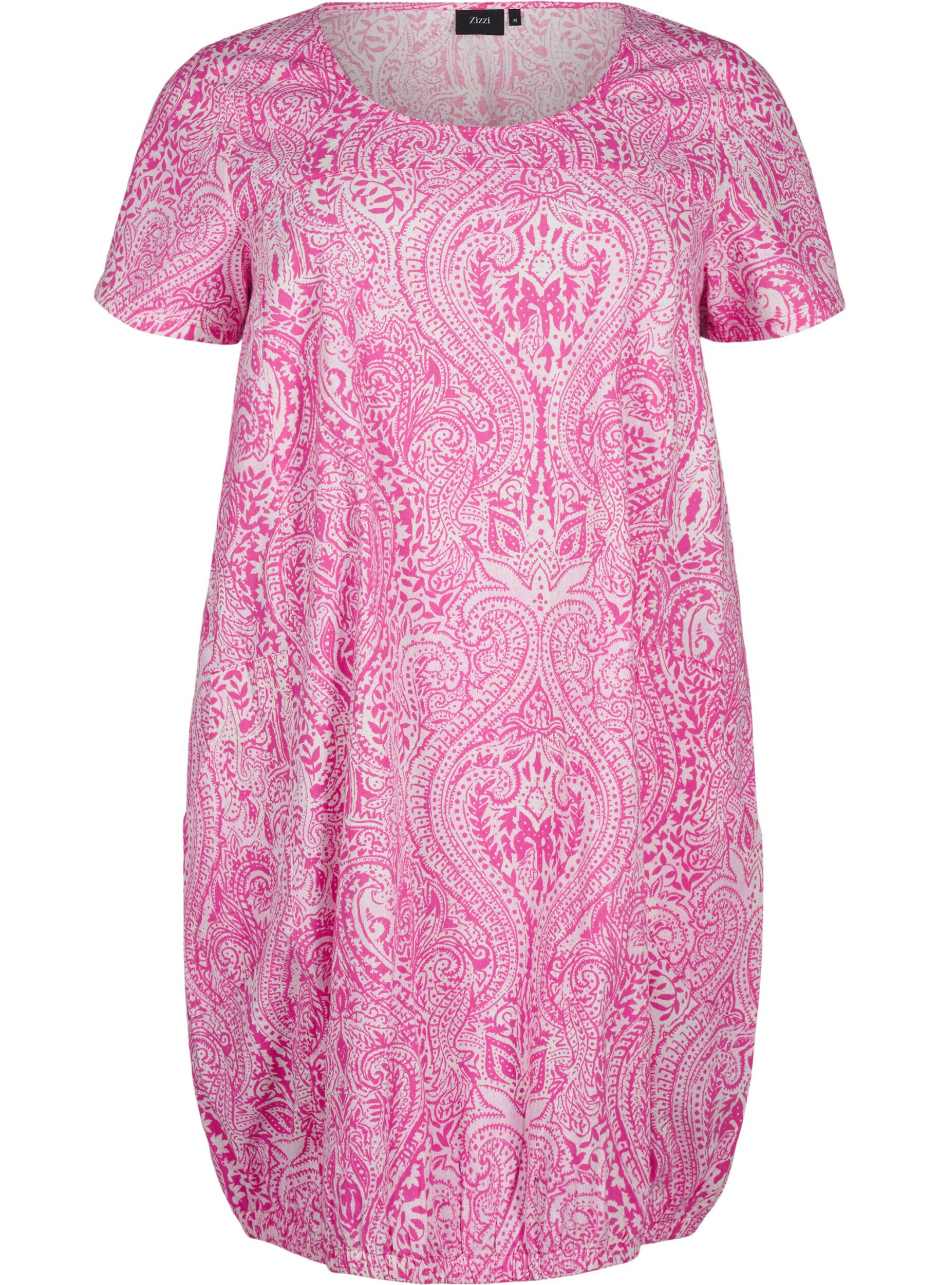 Zizzi Kurz&auml;rmliges Baumwollkleid mit Paisley-Print, Pink, Packshot image number 0