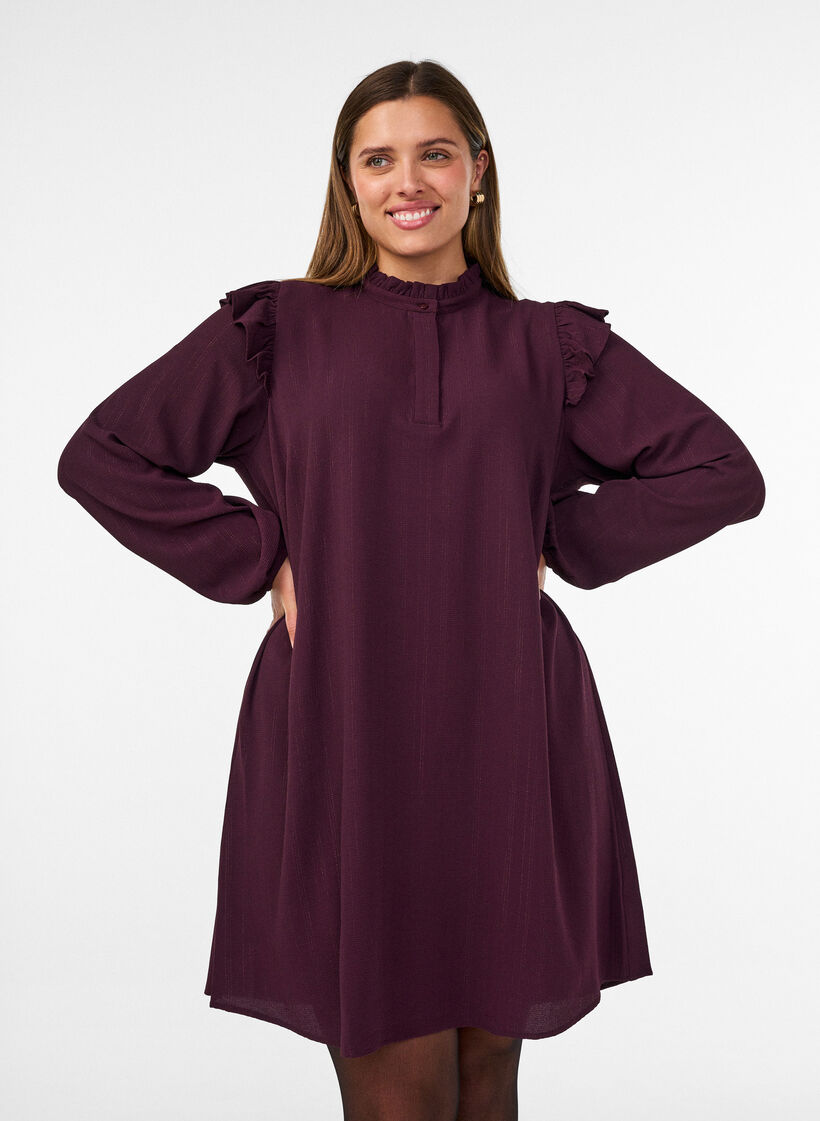 Kurzes Kleid mit R&uuml;schen und Glitzer, Rot, Model image number 0