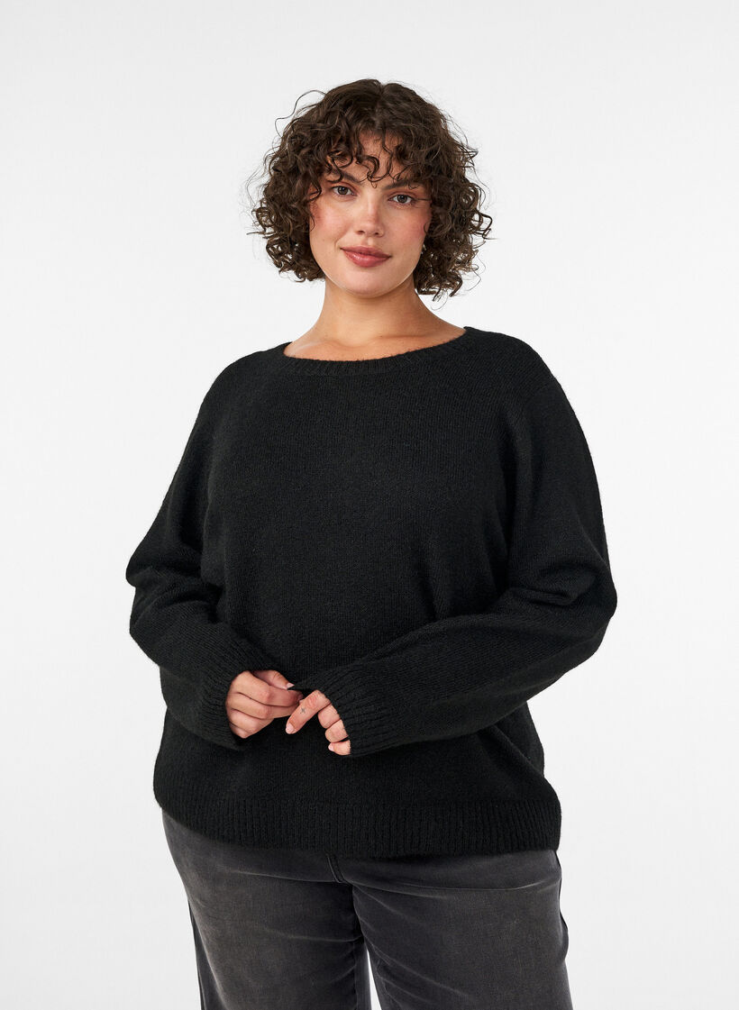 Lockerer Pullover mit Rundhalsausschnitt, Schwarz, Model image number 0