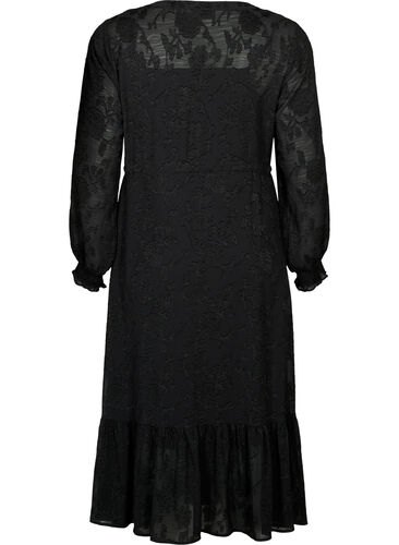 Langärmliges Midi-Kleid im Jacquard-Look, Black, Packshot image number 1
