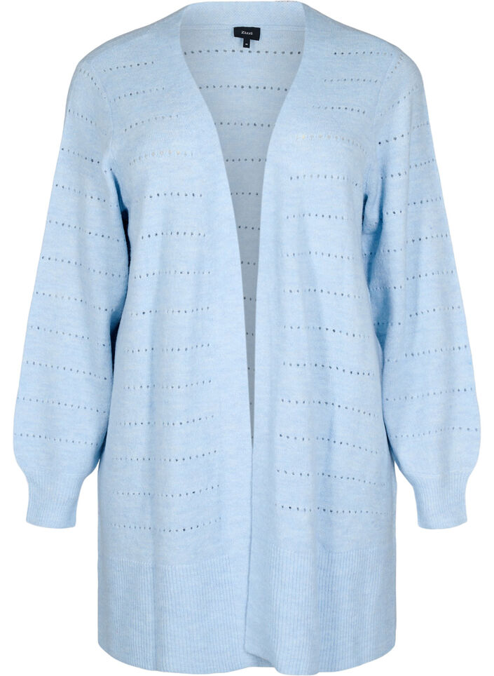 Lange Strickjacke aus Strick mit Lochmuster, Cashmere Blue Mel., Packshot image number 0